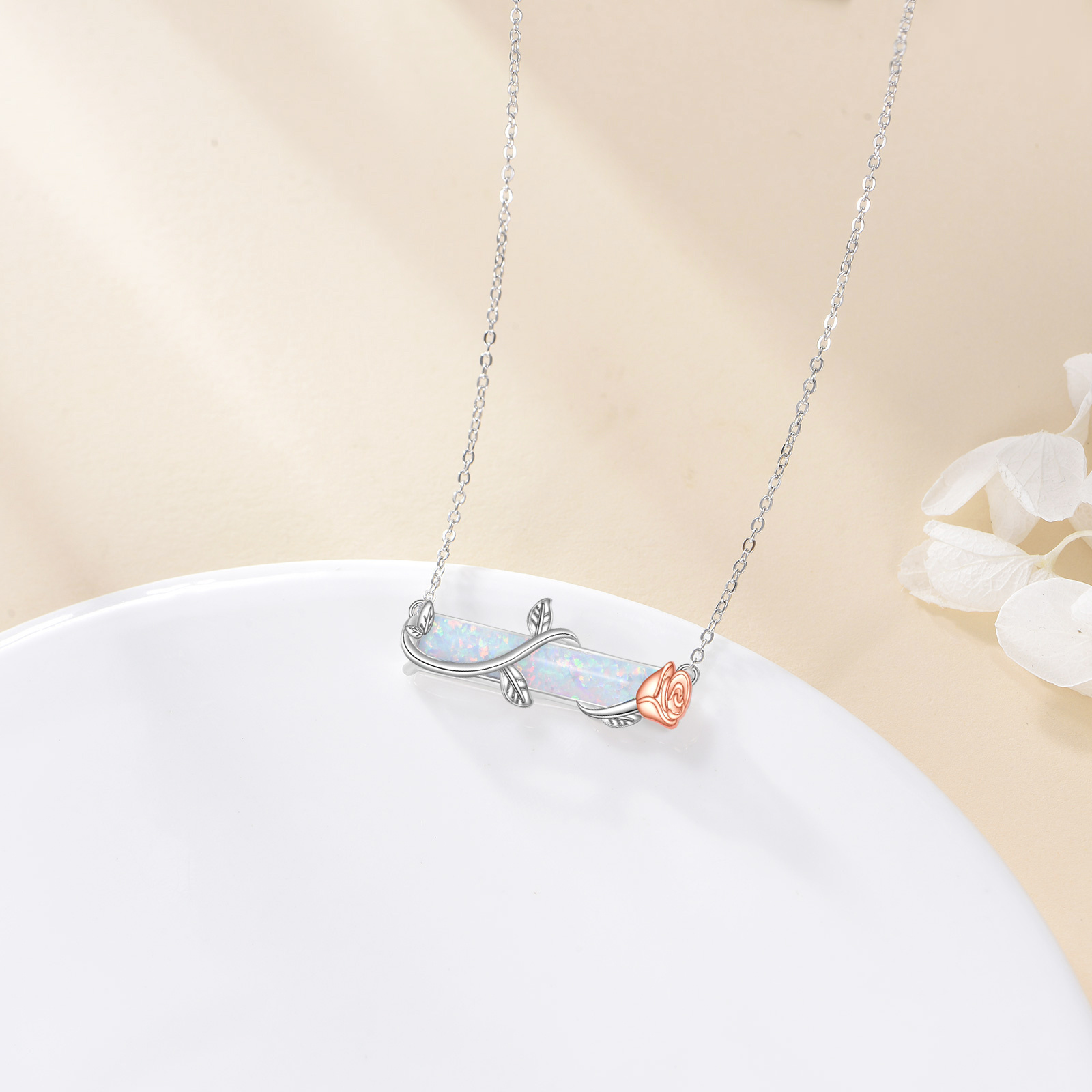 925 Sterling Silver Rose Opal Necklace, Gift for Her